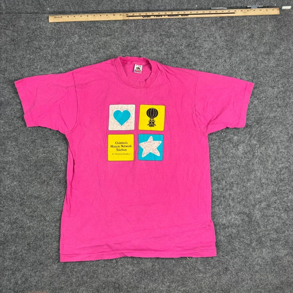 Fruit of the Loom T-Shirt Mens Size XL Pink CMN Telethon Graphic Vintage USA